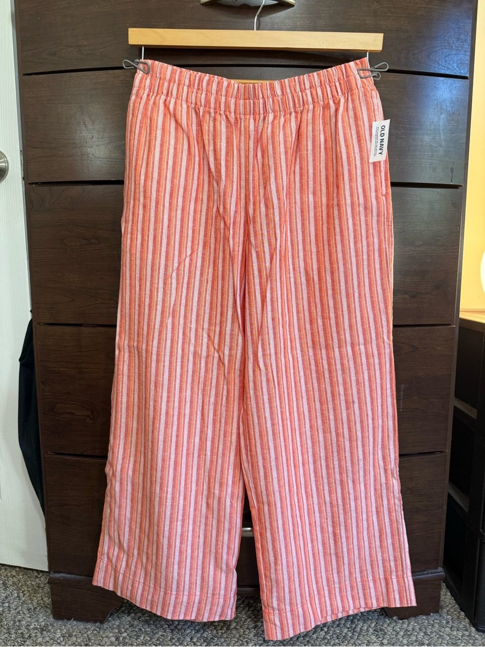 Old Navy Coral and White Striped Wide-Leg Pants